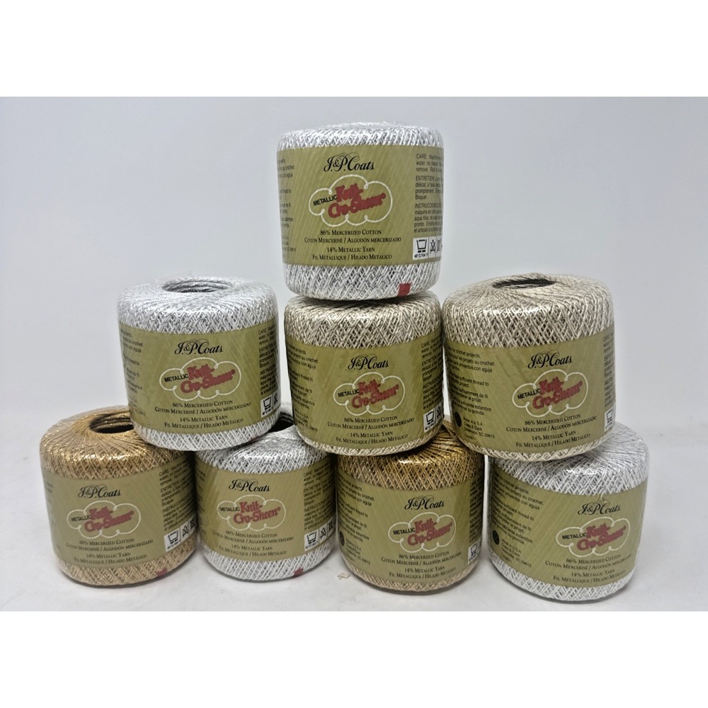 Metallic: J&P Coats Knit-Cro-Sheen in White/Silver & Gold - Crochet Thread Lot